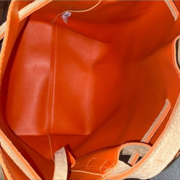 Laila GEIR NESS Suede Beige Orange Bucket Shoulder Bag With Coin Purse + Belt - Picture 12 of 13